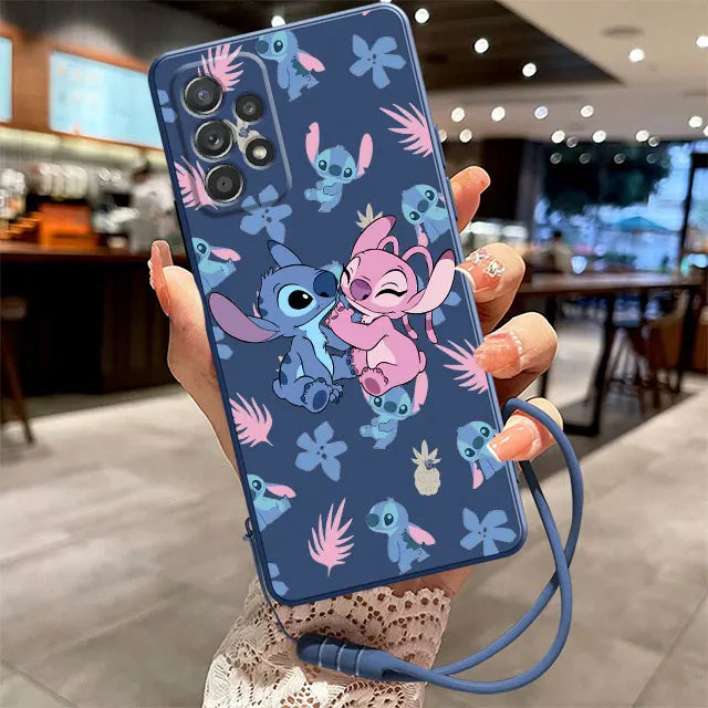 Candy Color Case For Samsung Galaxy A54 A53 A52 A13 A12 A51 A50 A23 A24 A32 A70 A34 A33 A72 Phone Cover Cartoon Disney Stitch