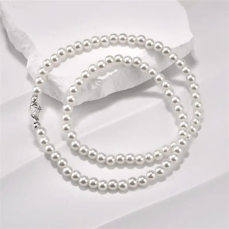 New Trendy Imitation Pearl Necklace For Men Temperament Simple Handmade Strand Bead Necklace Men Fine Jewelry Wedding Gift