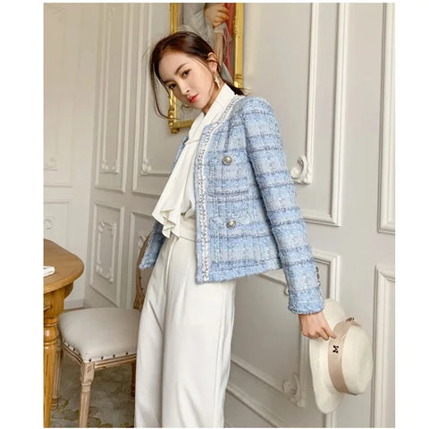 Autumn New lady style long-sleeved tassel tweed coat