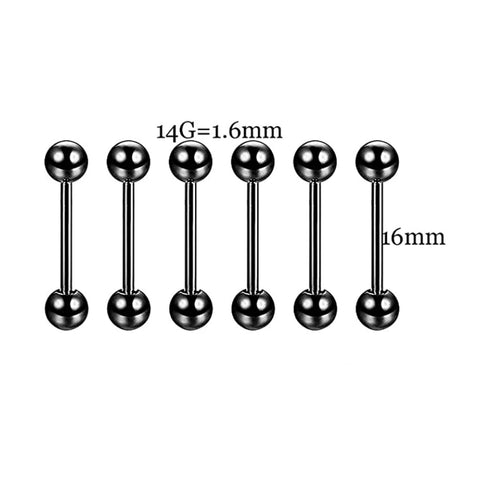 6 PCS Professional Piercing Kit Stainless Steel 14G 16G Belly Tongue Tragus Nipple Lip Nose Ring Body Jewelry Black