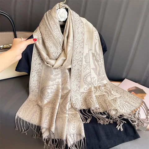 Tassel Blanket Design Thick Pashmina New Winter Warm Shawl Wrap Cashmere Scarf Women Neckerchief Poncho Stoles 2024