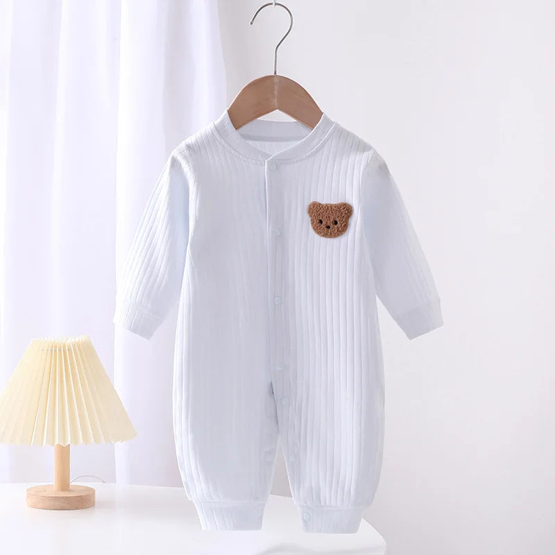 2024 Autumn Baby Romper Solid Color Bear Jumpsuit Cotton Spring Newborn One-Pieces Clothing for Boys Girls Infant Onesie 0-18M