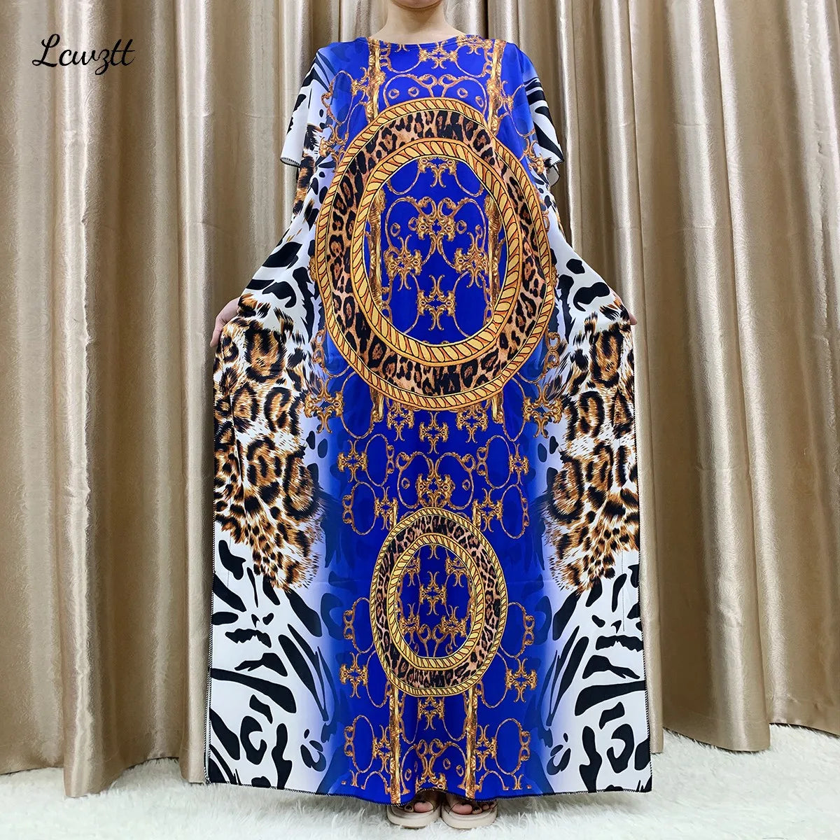 Fashion New Style Flower Sleeve African Dashiki Floral Print Waist Belt Cotton Caftan Lady Summer Maxi Casual Dresses Vestidos