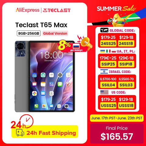 【World Premiere】Teclast T65 Max 13" HD Display Android 14 Tablet MediaTek G99 8GB RAM 256GB ROM 10000mAh Battery Widevine L1