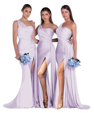 GDYBAO Womens One Shoulder Bridesmaid Dresses Long Train Mermaid Prom Dress Bodycon Wedding Party Evening Gowns with Slit