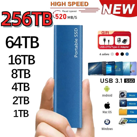 Original Portable SSD External Hard Drive1TB 2TB Mobile Solid State Drive USB 3.1 External Hard Disk for Laptop/Mac/PC/Phone