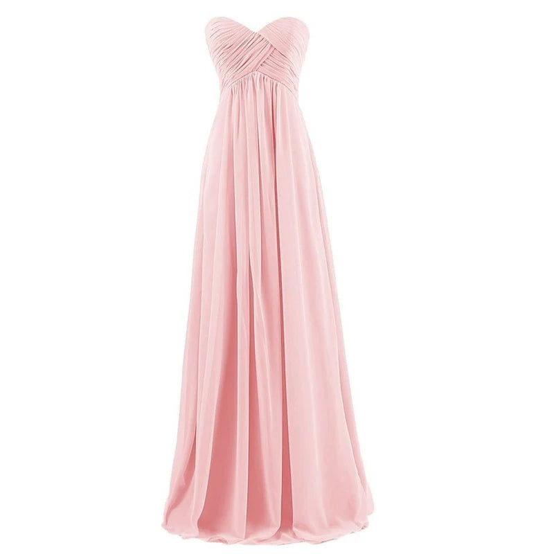 A Line Chiffon Pleat Elegant Strapless Sweetheart Bridesmaid Dresses Wedding Party Evening Formal Prom Robe De Soiree Zipper