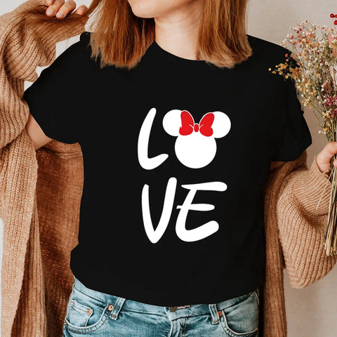 Couple Matching Outfits T-shirt LOVE Cute Cartoon Mouse Printing Unisex T-shirts Casual Short Sleeves Honeymoon Travel Tee Shirt