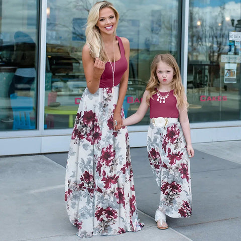 Printing Girl Summer Dress Matching Family Outfits