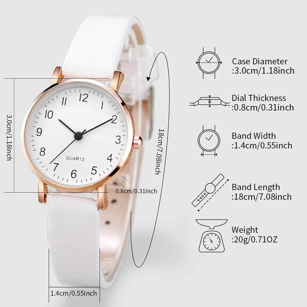 Fashionable Noble Women's Watch White Digital dial Quartz Watch Jewelry Set