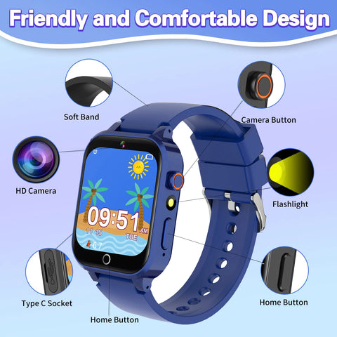 Kids Game Smart Watches Girls Boys With 26 Touch Screen  Camera Pedometer Video MP3 Alarm Digital Watch Birthday Gift Smartwatch