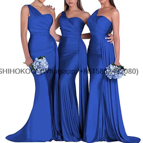 royal blue bridesmaid dresses women for wedding new satin one shoulder sexy mermaid vestidos para bodas mujer invitada chic