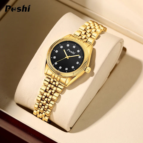 POSHI Fashion Couple Watch Luxury Luxury Stainless Steel Lover Watches Waterproof Quartz Watch for Men and Woman Lover's Gift