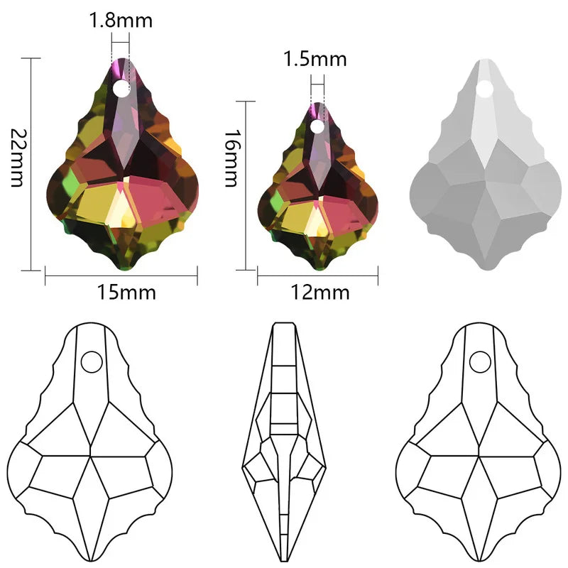 Single Hole Charms Crystal Baroque Pendants Maple Leaf