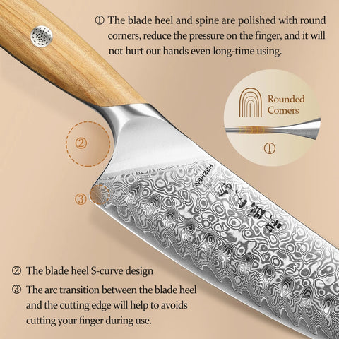 HEZHEN 7 Inch Santoku Knife 73 Layers Damascus Steel Powdered Steel Core Olive Wood Handle Kitchen Tools Gift Box