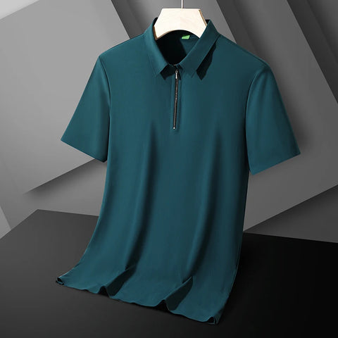 Summer Men Polo Shirt Cool Thin T Shirt Zipper