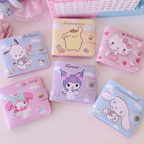 New Sanrio PU Card Holder Women's Wallet Hello Kitty Kulomi Melody Cinnamoroll Portable ID Card Coin Purse Cute Girls Gifts