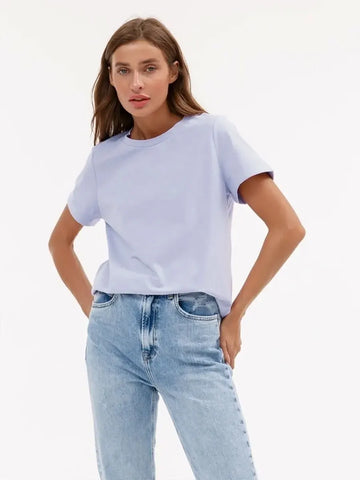 Basic Fashionable Solid Lady Short Sleeve Loose Tops Shirts