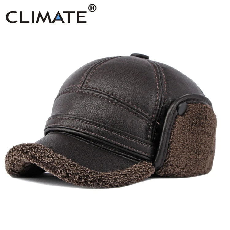 CLIMATE Winter Warm Ear Protect Cap Hat Men Outdoor Windproof Cap Bomber Hat Baseball Cap Ear Warm Man Dad Father Grandpa Gift