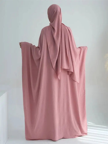 Ramadan Eid Cotton Linen Khimar Abaya Set