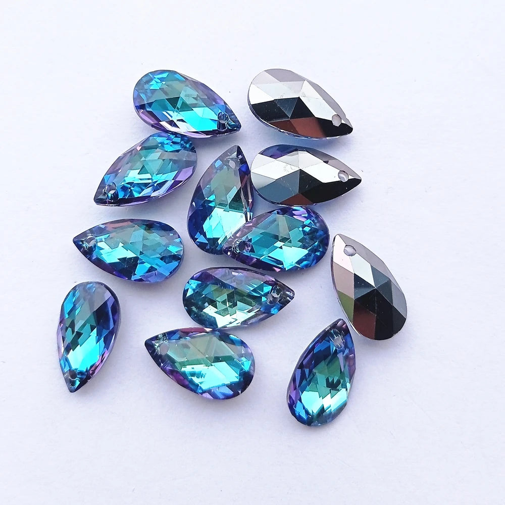 9x16MM Water Drop Single Hole Glass Rhinestone Pendant High Quality Crystal AB Pear Shaped Diamond for Necklace Accessories