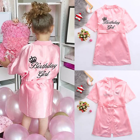 Kimono Robes Girls Birthday Letter Silk Satin Kids Children Bathrobe Sleepwear Bath Nightgown for Wedding Spa Party Birthday Rob