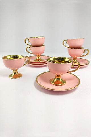 Porcelain 6 Gilded Coffee Cup Set Pink