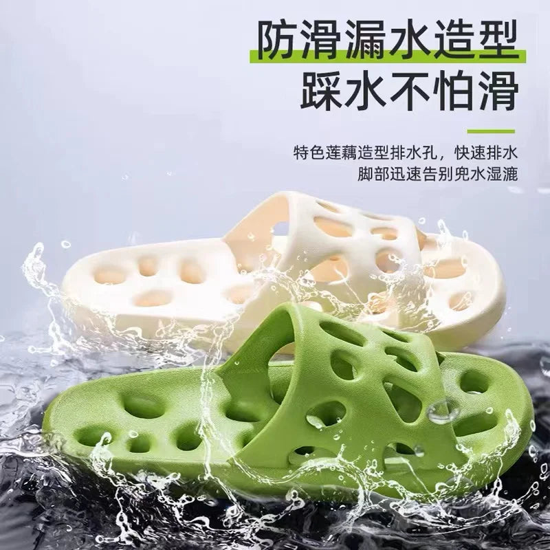 Bathroom Slippers Women Leaking Sandals Cheese Slides Summer Eva Shoes For Men Soft Anti-Slip Flip Flops Couples Indoor Slipper