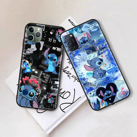 Black Case for iPhone 6 6s 5 5s 7 8 SE XR Plus 15 Pro Max Cover Z-63 Lilo & Stitch