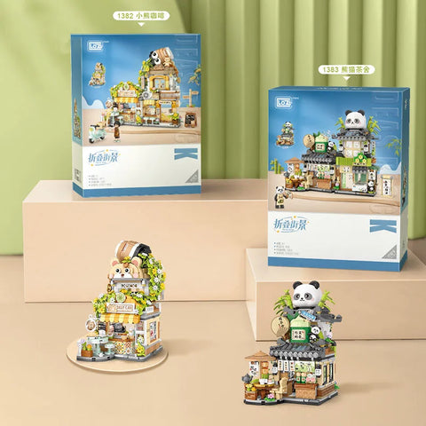 LOZ Mini city landscape building model Building Blocks Cafe Tea House Cute Bear children adult Christmas holiday gift