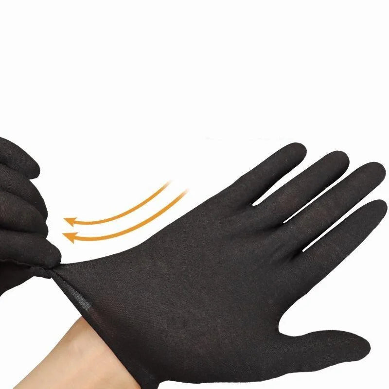 6/12Pairs Black Cotton Gloves Soft Moisturizing Overnight Eczema Cloth Gloves Stretch Washable Jewelry Inspection Working Gloves