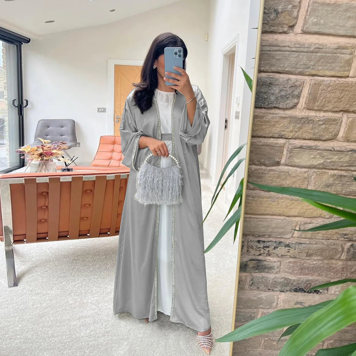 2024 Muslim Dress Diamond Women's Long Dress Fashion Long Sleeve Lace-up Long Abayas Casual Solid Color Clothes for Muslim Women