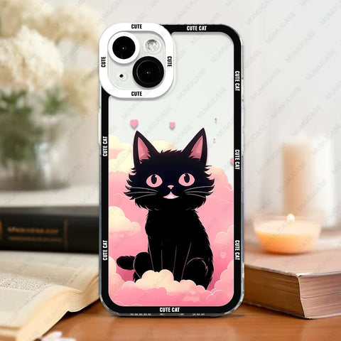 Phone Case For iPhone 15 14 13 Pro Max 12 Mini 11 XS X XR SE 7 8 Plus Soft Cover Cute Cat