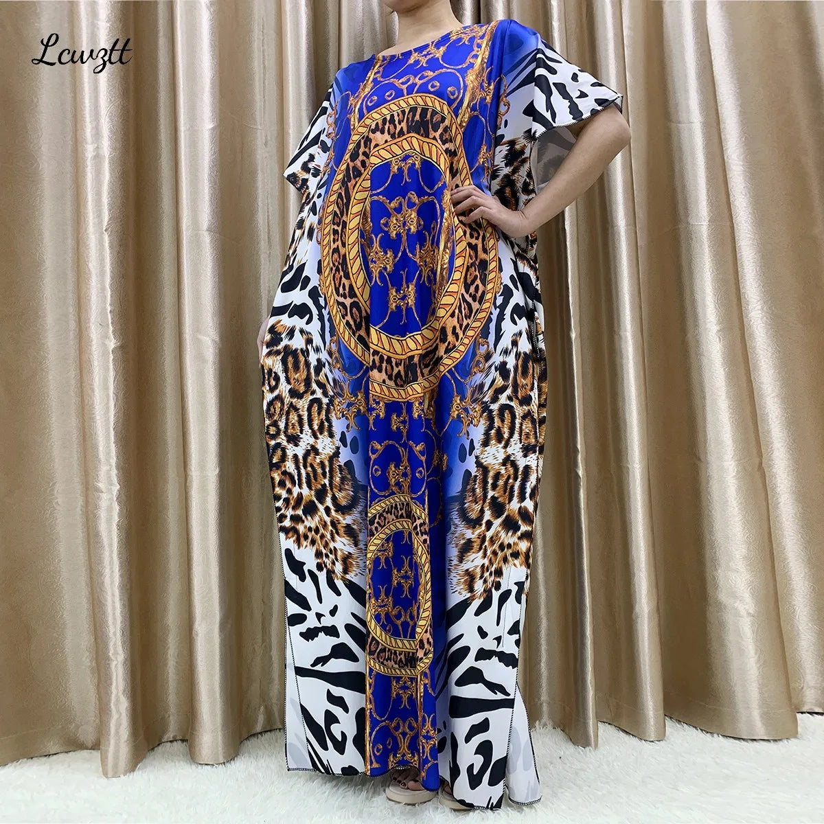 Fashion New Style Flower Sleeve African Dashiki Floral Print Waist Belt Cotton Caftan Lady Summer Maxi Casual Dresses Vestidos