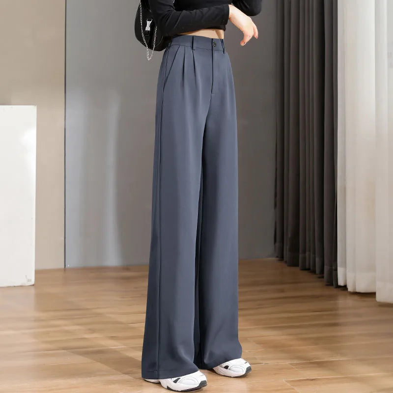 New Women'S Spring Autumn High Waist Thin Suit Pants Korean Loose And Elongated Vertical Tube Wide Leg Mopping Trousers Lady