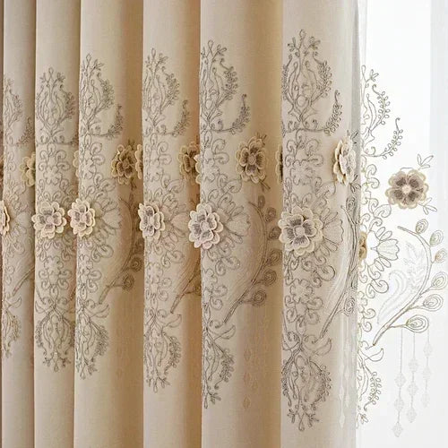 European Modern curtains for living room Bedroom Blackout Luxury Window Embroidered Tulle Villa Elegant Valance decorate Custom