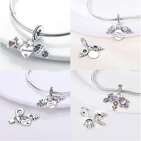 925 Silver Charms Family Friendship Pendant