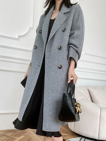 Fashion Trendy Women's Coat 100% Pure Australian Wool Coat Solid Color Autumn and Winter Double-Sided Woolen Women's Clothing