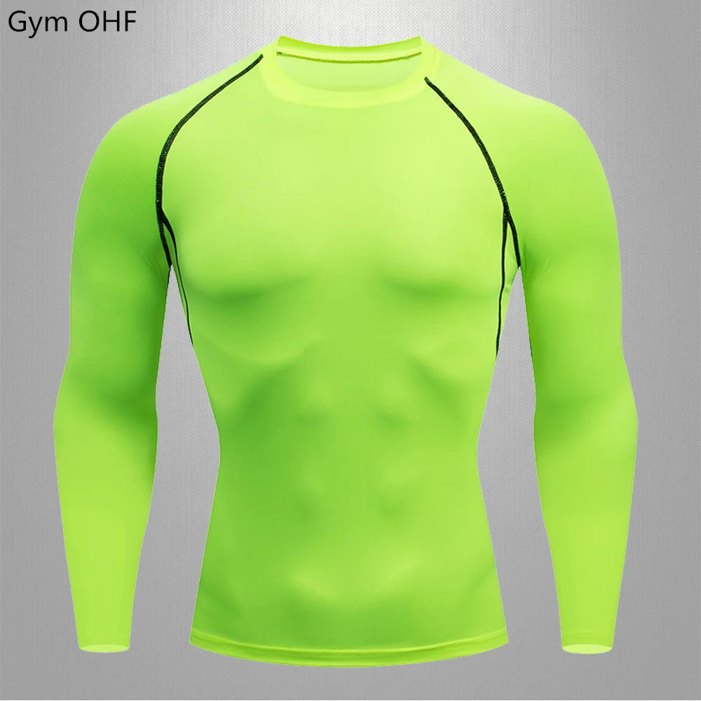 Gym T-shirt Men Rashguard Boxing Breathable T-shirts Long Sleeve Muay Thai Sportswear Bjj Muscle Compression Fitness Tights Tops