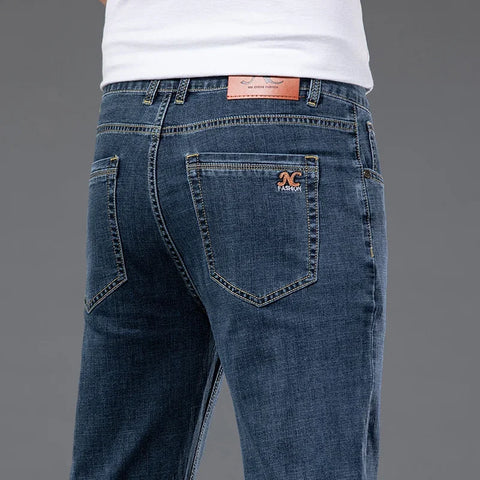 Men's Thin Straight Jeans Smooth Fabric