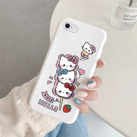 Phone Case for For Apple iphone 6 7 8 Plus SE 2022 Girls Anti-drop Cartoon Cinnamoroll Kuromi Hello Kitty Silicone Printed Cover