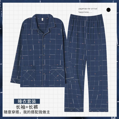 Man Pajamas Sets Spring Autumn Long Sleeve Soft Cotton Pyjamas