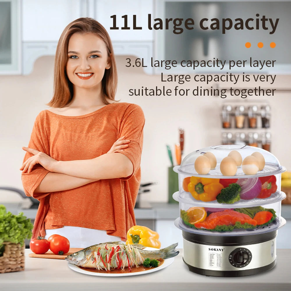 11L Large Capacity Electric Kitchen Food Egg Steamer, Automatic Thermal Smart Corn Bread Boiler, Breakfast Cooking Machine 푸드워머