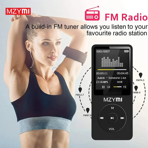 MZYMI MP3 MP4 Player FM Radio Digital Display Media Bluetooth Walkman Pocket Audio Walkman Walking Music Player