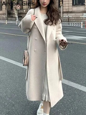 Notched Female Long Jacket Autumn Fashion Loose Causal Lady Outwear