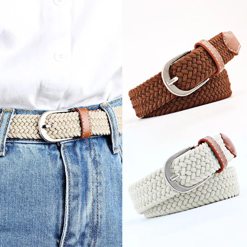 Canvas Elastic Jeans Belts Young Student Woven Canvas Thin Waistband