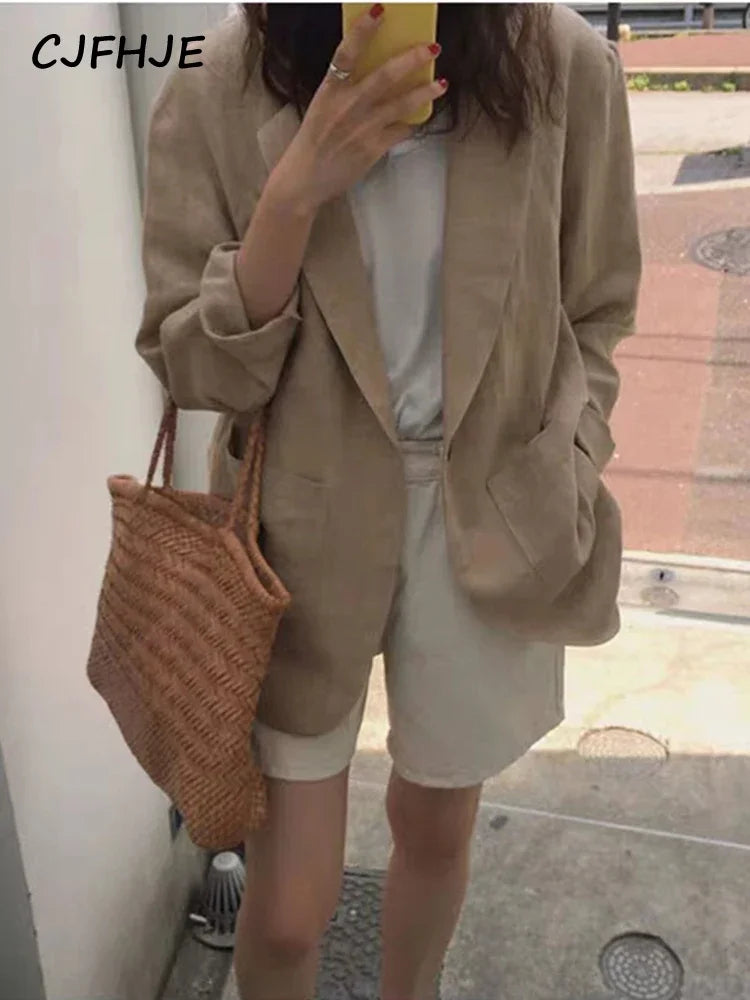 Linen Blazers Female Spring Autumn New Korean Retro Loose Suit Jackets Women