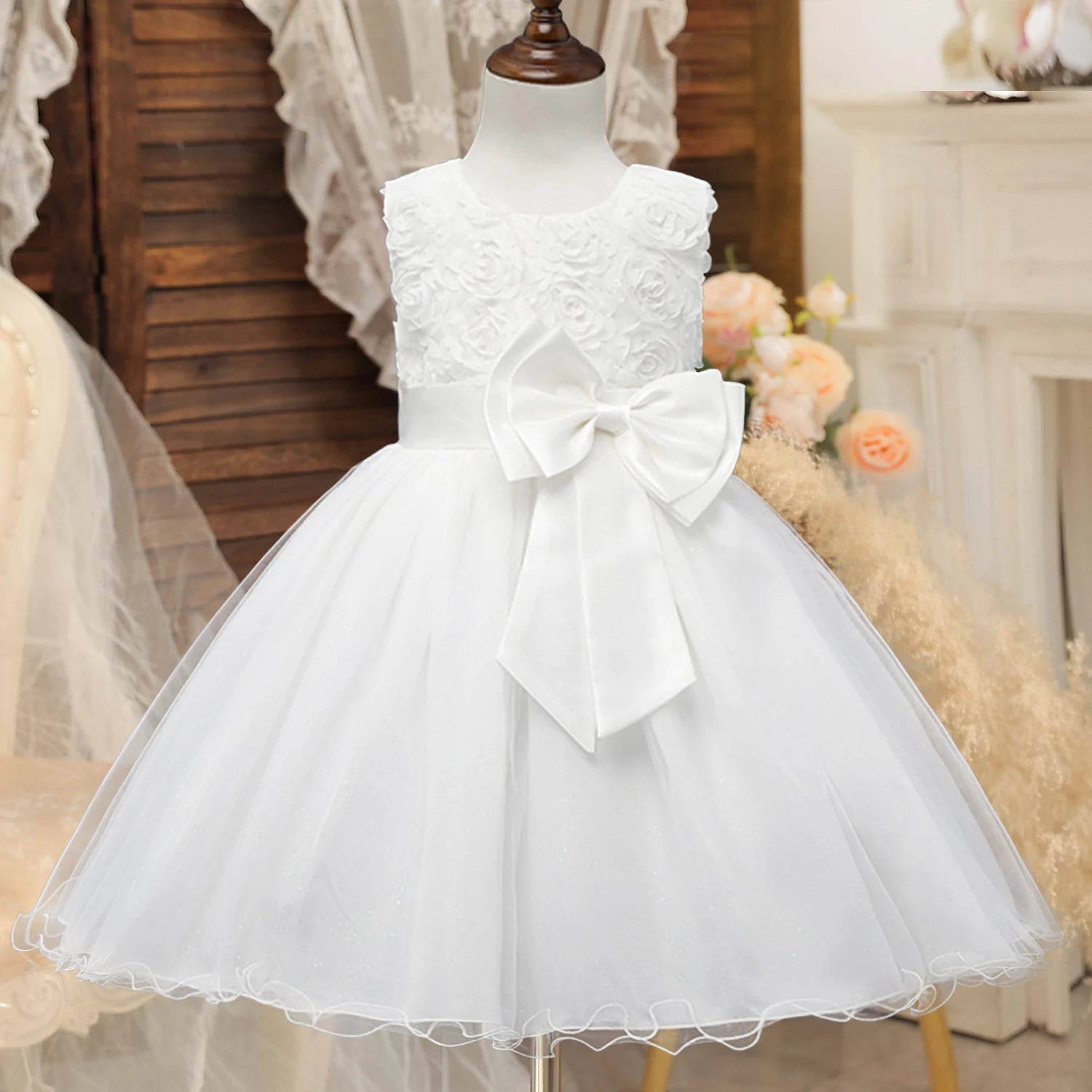 White Flower Girl Dress Kid Girls First Communion Dresses Tutu Lace Birthday Wedding Princess Bridesmaids Costume For Teen Girls