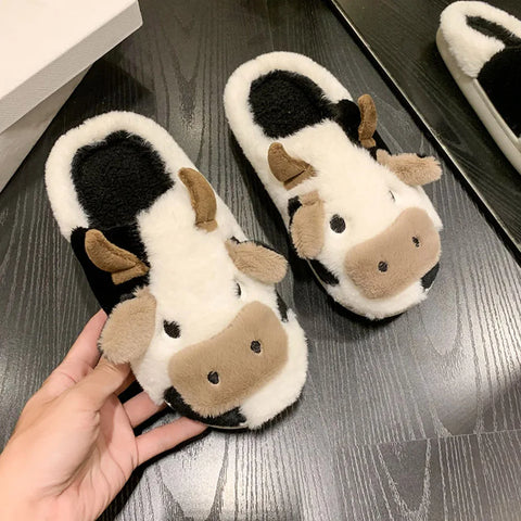 plush Slippers Cartoon Milk Cow House Funny Casual Shoes