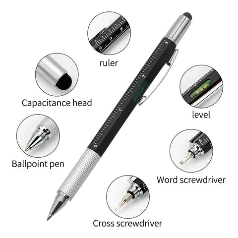 7 in1 Multifunction Ballpoint Pen With Modern Handheld Tool Measure Technical Ruler Screwdriver Touch Screen Stylus Spirit Level